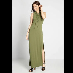 ModCloth Casual Sensation Tie Lace Up Ribbed Maxi Tank Dress